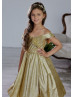 Gold Glitter Off Shoulder Flower Girl Dress